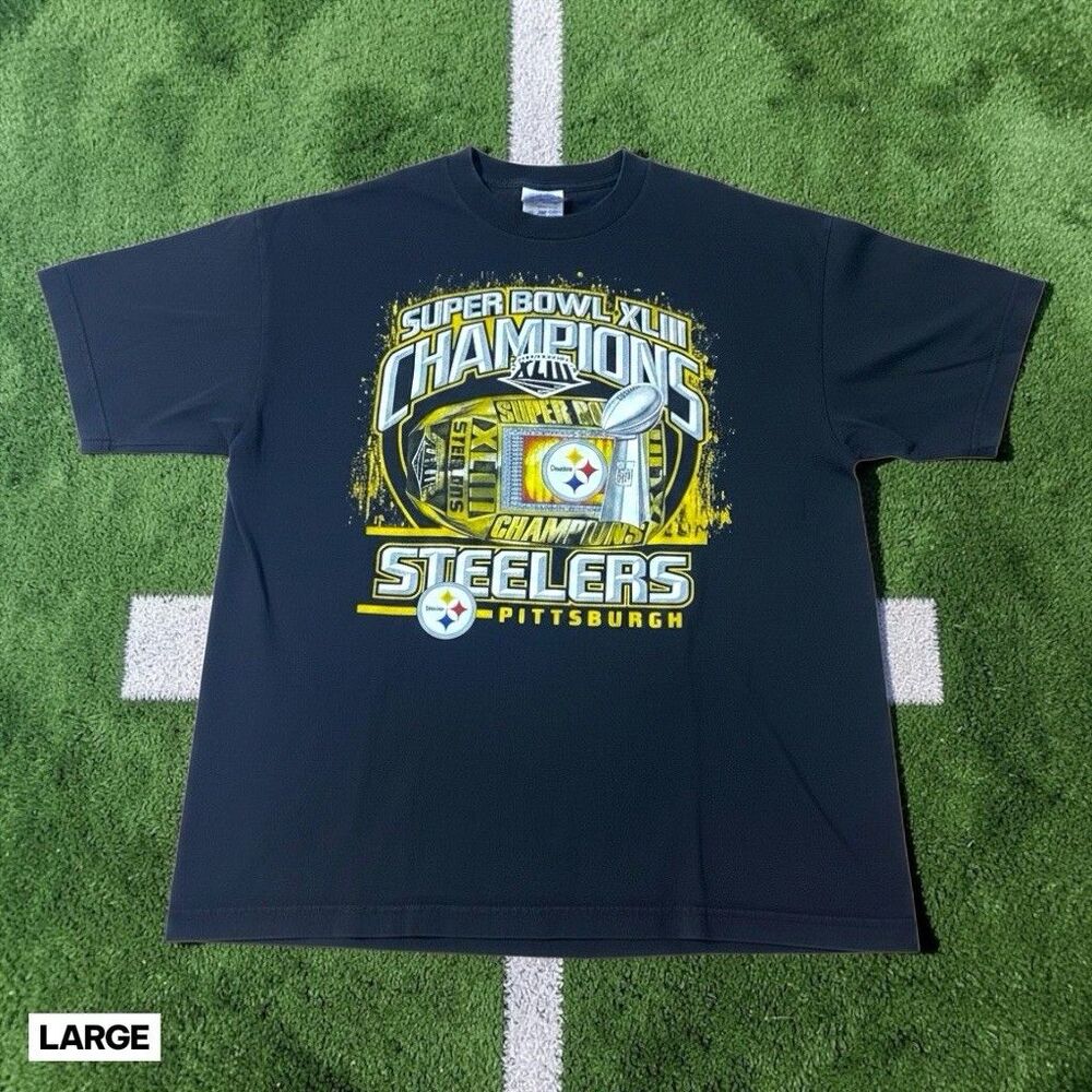 Vintage Reebok Pittsburgh Steelers T Shirt Men LARGE Black Super‎ Bowl Champions